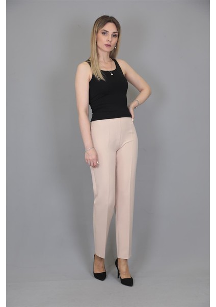 Lastikli Dar Paça Pantolon-Vizon modelleri