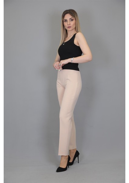 Lastikli Dar Paça Pantolon-Vizon fırsatları