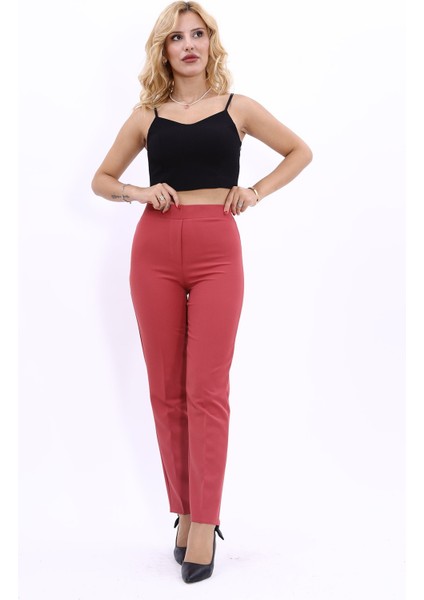 Lastikli Dar Paça Pantolon-Kiremit fırsatları