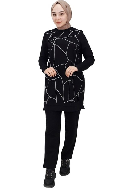 70047 By Coolest Butik Iki Iplik Kumaş Taş Şerit Detaylı Ikili Takım