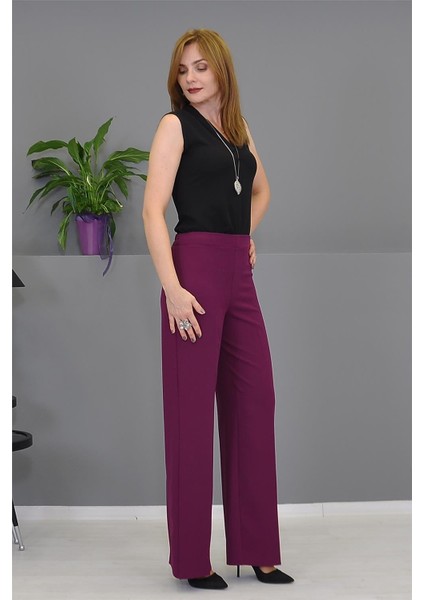 Bol Paça Pantolon-Mürdüm modelleri