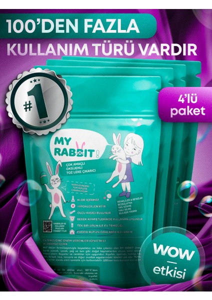 4 Adet Çok Amaçlı Oksijenli Toz Leke Çıkarıcı ve Beyazlatıcı 800 gr 4 x 800 gr