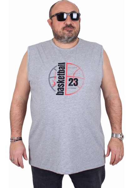 Büyük Beden Baskılı Kolsuz Tişört Basketball 25150 Antrasit Melanj
