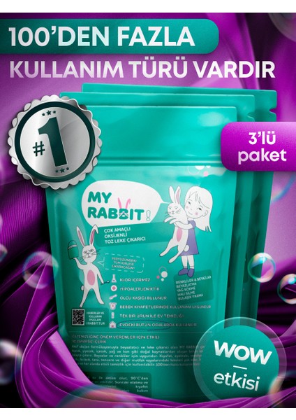 3 Adet Çok Amaçlı Oksijenli Toz Leke Çıkarıcı ve Beyazlatıcı 3 x 800 gr