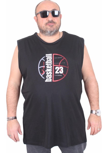 Büyük Beden Baskılı Kolsuz Tişört Basketball 25150 Sıyah