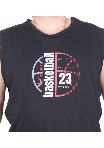 Büyük Beden Baskılı Kolsuz Tişört Basketball 25150 Sıyah fiyatları