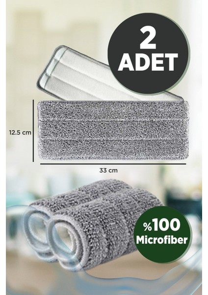 Flat Tablet Mop Mikrofiber Yedek Bezleri, 2'li set, Türkiye üretimi