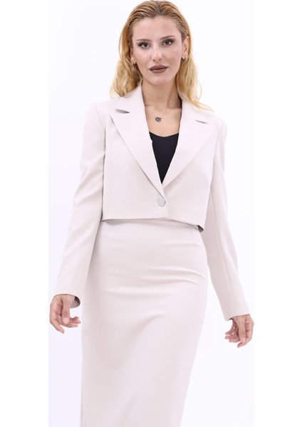 Erkek Yaka Tek Düğmeli Kısa Ceket-Bej