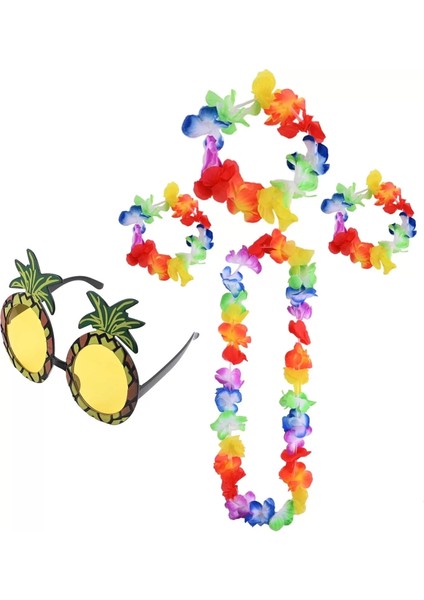 Renkli Ananas Gözlük, Taç, Kolye ve Bileklik Seti fiyatları