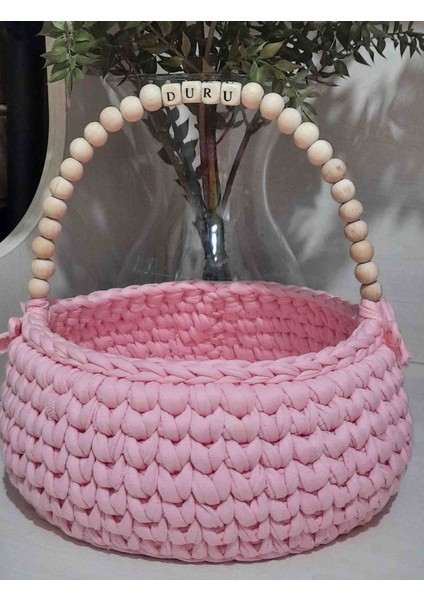 Ahşap Boncuklu Penye Sepet Düzenleyici Sepet fiyatları