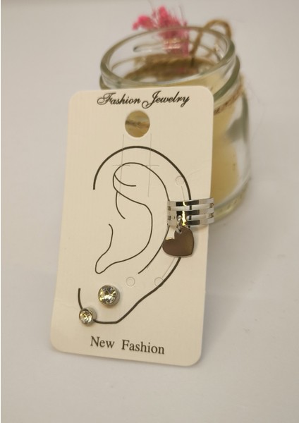 3'lü Earcuff Küpe Seti