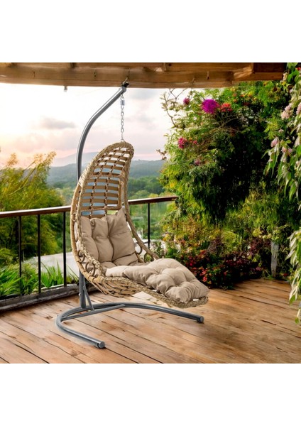 Bodrum Tekli Rattan Bahçe Salıncağı | Balkon Salıncağı