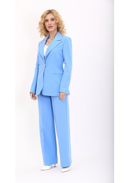 Erkek Yaka Tek Düğmeli Klasik Ceket & Bol Paça Pantolon Takım-Gökyüzü fiyatları