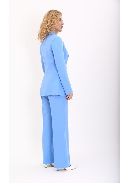 Erkek Yaka Tek Düğmeli Klasik Ceket & Bol Paça Pantolon Takım-Gökyüzü modelleri