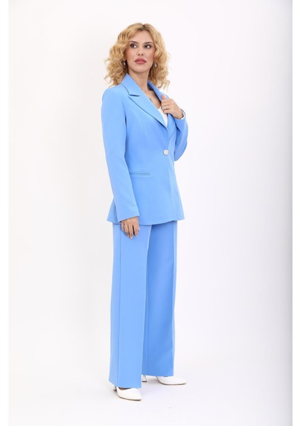 Erkek Yaka Tek Düğmeli Klasik Ceket & Bol Paça Pantolon Takım-Gökyüzü fırsatları