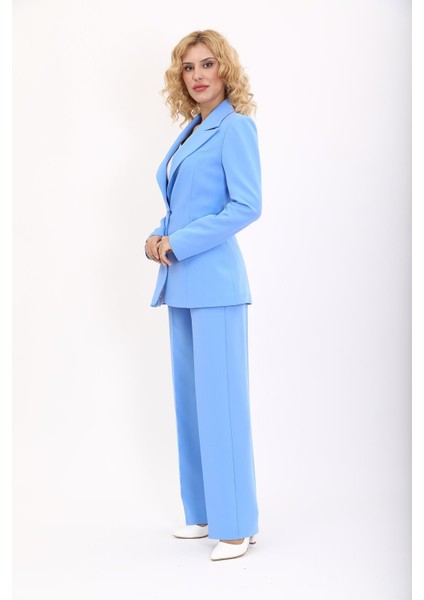 Erkek Yaka Tek Düğmeli Klasik Ceket & Bol Paça Pantolon Takım-Gökyüzü indirimleri