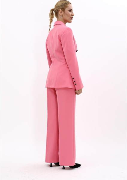 Erkek Yaka Çapraz Ceket & Bol Paça Pantolon-Pembe modelleri