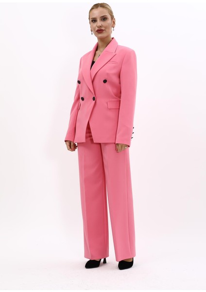 Erkek Yaka Çapraz Ceket & Bol Paça Pantolon-Pembe fırsatları