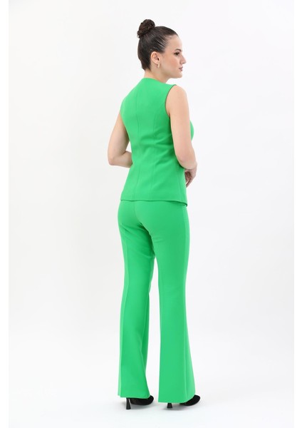 Kare Yaka Kuplu Yelek & Ispanyol Paça Pantolon-Yeşil fiyatları
