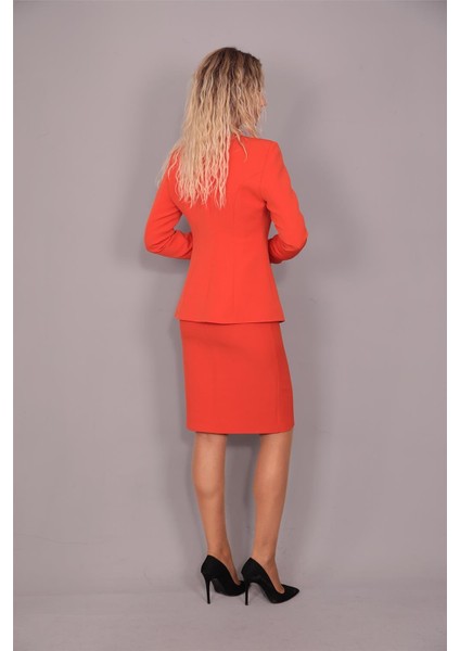 V Yaka Uzun Ceket & Kalem Etek Takım-Turuncu fiyatları
