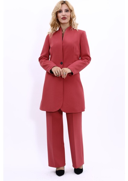 Erkek Yaka Çapraz Ceket & Bol Paça Pantolon-Kiremit fiyatları