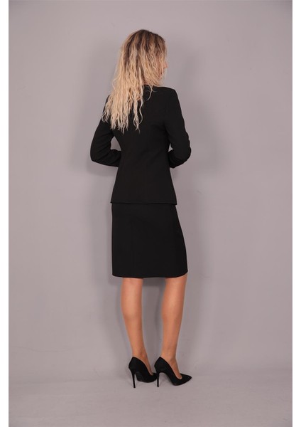 V Yaka Uzun Ceket & Kalem Etek Takım-Siyah fırsatları