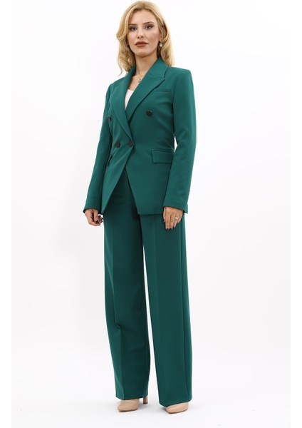 Erkek Yaka Çapraz Ceket & Bol Paça Pantolon-Zümrüt indirimleri