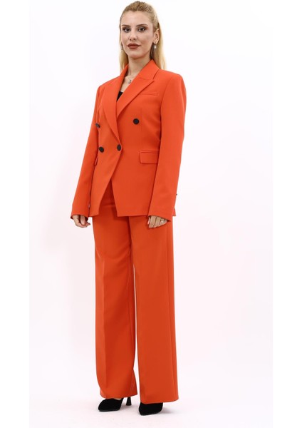 Erkek Yaka Çapraz Ceket & Bol Paça Pantolon-Turuncu