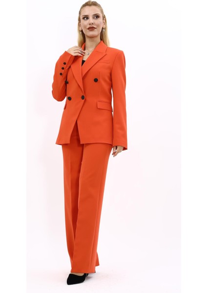 Erkek Yaka Çapraz Ceket & Bol Paça Pantolon-Turuncu fiyatları