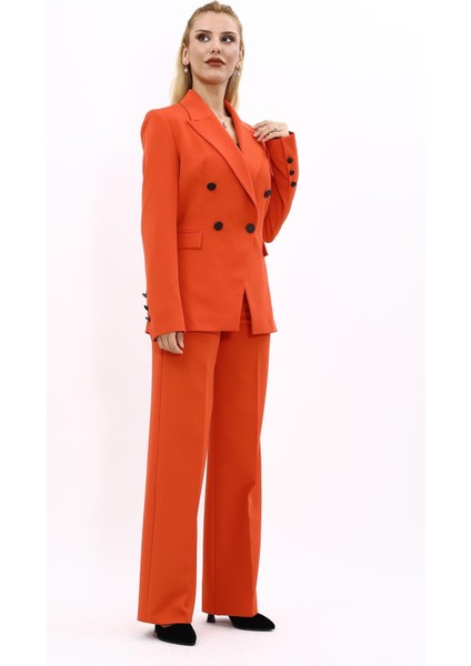 Erkek Yaka Çapraz Ceket & Bol Paça Pantolon-Turuncu fırsatları