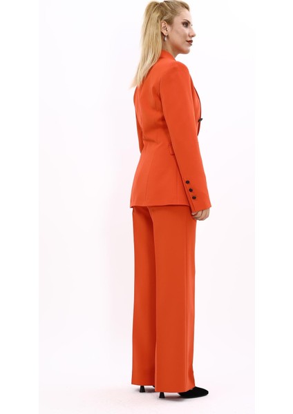 Erkek Yaka Çapraz Ceket & Bol Paça Pantolon-Turuncu indirimleri