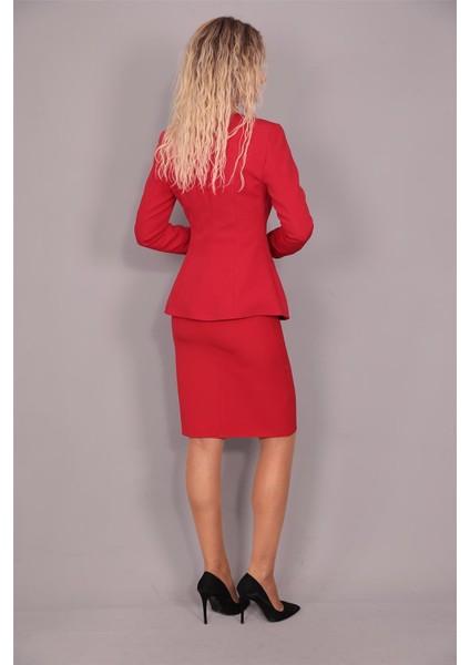 Oval Yaka Uzun Ceket & Kalem Etek Takım-Kırmızı fiyatları