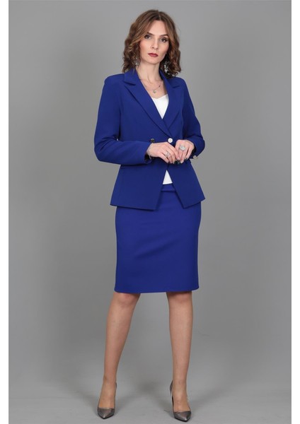 Kruvaze Çapraz Ceket & Kalem Etek Takım-Saks fiyatları