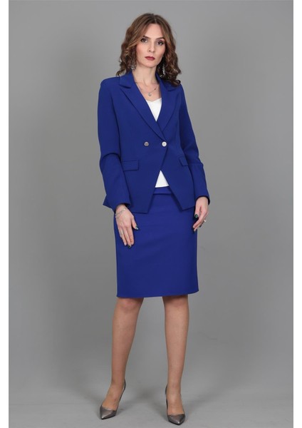 Kruvaze Çapraz Ceket & Kalem Etek Takım-Saks modelleri