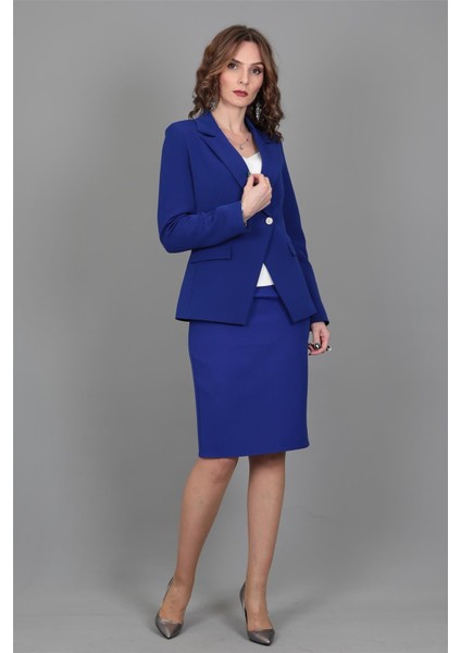 Kruvaze Çapraz Ceket & Kalem Etek Takım-Saks fırsatları