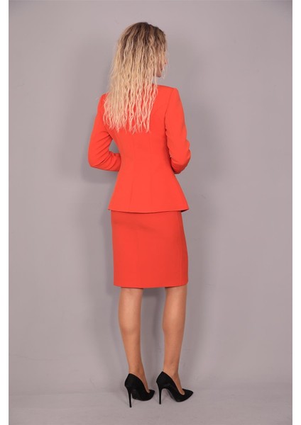 Oval Yaka Uzun Ceket & Kalem Etek Takım-Turuncu fiyatları