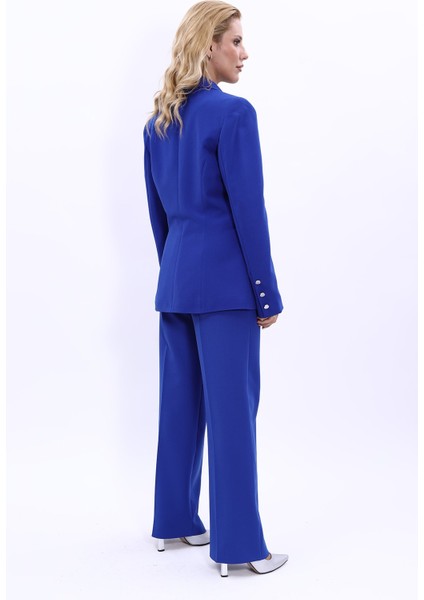 Erkek Yaka Çapraz Ceket & Bol Paça Pantolon-Saks fırsatları