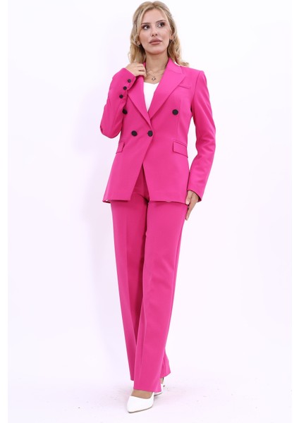 Erkek Yaka Çapraz Ceket & Bol Paça Pantolon-Fuşya