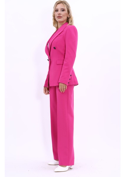 Erkek Yaka Çapraz Ceket & Bol Paça Pantolon-Fuşya fiyatları