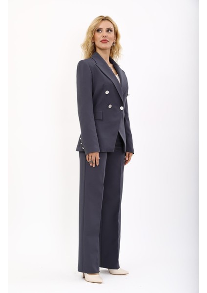 Erkek Yaka Çapraz Ceket & Bol Paça Pantolon-Füme modelleri