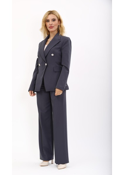 Erkek Yaka Çapraz Ceket & Bol Paça Pantolon-Füme indirimleri