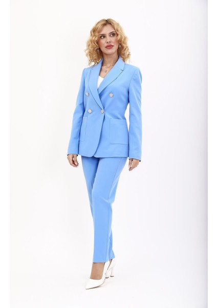 Erkek Yaka Torba Cepli Klasik Ceket & Dar Paça Pantolon-Gökyüzü