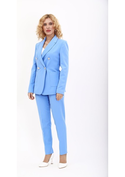 Erkek Yaka Torba Cepli Klasik Ceket & Dar Paça Pantolon-Gökyüzü fiyatları