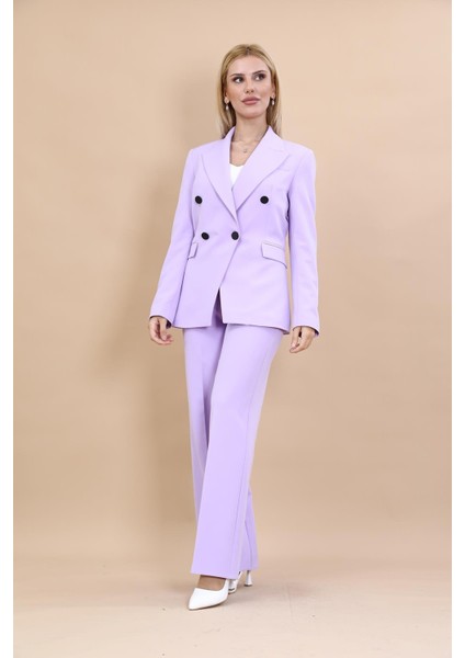 Erkek Yaka Çapraz Ceket & Bol Paça Pantolon-Menekşe