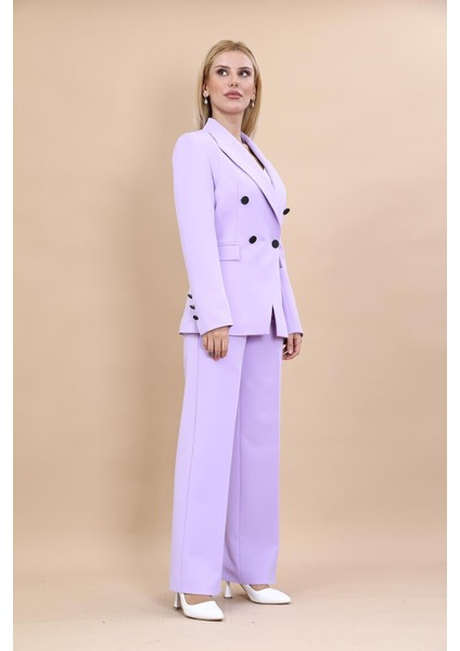 Erkek Yaka Çapraz Ceket & Bol Paça Pantolon-Menekşe modelleri