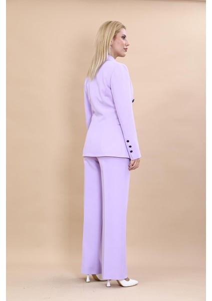 Erkek Yaka Çapraz Ceket & Bol Paça Pantolon-Menekşe fırsatları