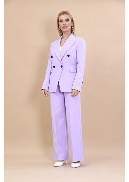 Erkek Yaka Çapraz Ceket & Bol Paça Pantolon-Menekşe indirimleri