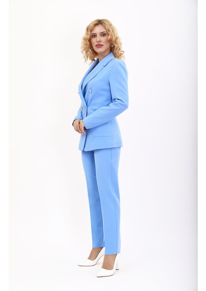 Erkek Yaka Torba Cepli Klasik Ceket & Dar Paça Pantolon-Gökyüzü indirimleri