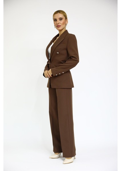 Erkek Yaka Çapraz Ceket & Bol Paça Pantolon-Kestane fiyatları