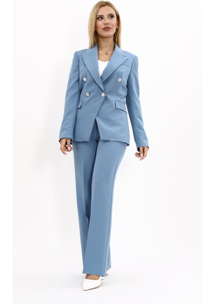 Erkek Yaka Çapraz Ceket & Bol Paça Pantolon-Deniz